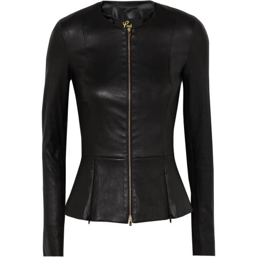 Large Women's Leather Jacket – Drowned Black Lambskin Biker Peplum Style, Genuine Leather