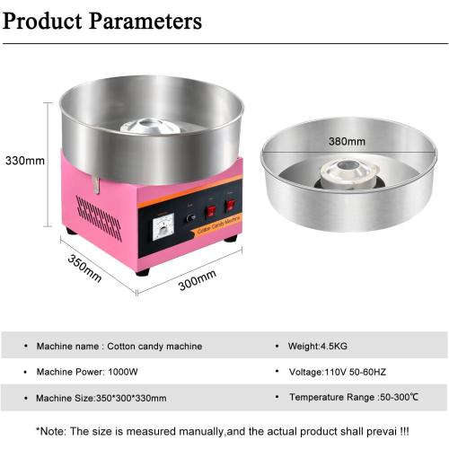 Cotton Candy Machine Commercial, 1000W Cotton Candy Maker Machine, Candy Floss Maker, with Stainless Steel Bowl, Sugar Scoop,Anti-Rust Coating, for Family Party, Kids Birthday Pink