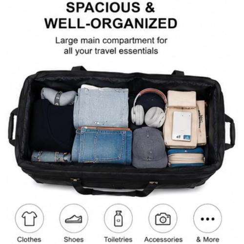 Gothamite 36-inch Rolling Duffle Bag with Wheels, Luggage Bag, Hockey Bag, XL Duffle Bag With Rollers, Heavy Duty Oversized Bag (Black)