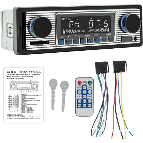 Classic 7 Single Din Car Radio,Bluetooth Car Stereo, FM Radio,Car Audio Receiver, Voice Control,Hands-Free Calling, Built-in Microphone,USB/SD/AUX,Support MP3/WMA/WAV, Dual.Car Multimedia Player