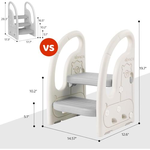 Color Grey Onasti Toddler Step Stool for Bathroom Sink, Adjustable 2 Step Stop for Kids with Handles, Toilet Stool Potty Training, Plastic Ladder Toddler Helper Stool for Bedroom Kitchen Counter Grey White