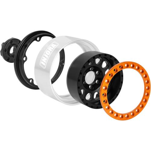 Color Black and Orange INJORA 1.9 Beadlock Wheel Deep Dish Negative Offset 10.4mm Wheel Rim for 1/10 RC Crawler Auto Axial SCX10 90046 AXI03007 TRX4 VS4-10 Gen8 MST CFX(Orange&Black)