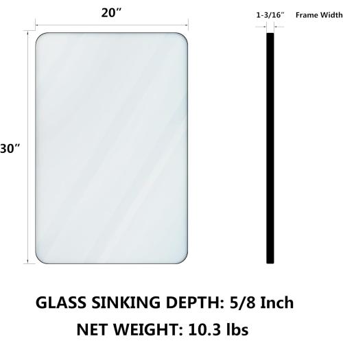 VocalStar Black Metal Framed Bathroom Mirror for Wall, 22 x 30 Inch Rounded Rectangle Matte Black Bathroom Vanity Mirror Farmhouse, 1/4-inch Shatterproof Glass | Ultra-Flush Hanging