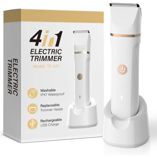 4-in-1 Electric Bikini Trimmer for Women - Painless Electric Razors for Facial/Body/Armpit/Pubic Hair, IPX7 Waterproof Replaceable Shaver Head & Nose Hair Trimmer for Travel, Gifts for Girlfriend Wife