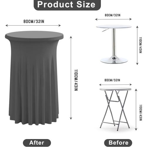 Qubjus 2 Pack Round Cocktail Table Covers with Skirt Stretch Spandex Tablecloth 32x43 Cocktail Round Tablecloth for Party Wedding Birthday Banquet, Light Purple