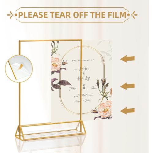 8X10 Gold Frames Double Sided Acrylic Sign Holder Tabletop Picture Frames Vertical Display Stand for Photos Wedding School Home,Set of 6