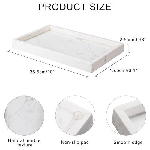 Natural Marble Vanity Bathroom Tray, 10 x 6.1 x 0.9 Not Plastic, Real Stone Home Decor Tray for Bathroom,Countertop,Kitchen, Sink Storage Holder Organizer for Soap Candles Perfume