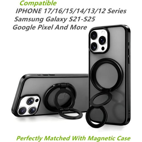 Magnetic Phone Ring MagSafe Phone Grip, Magnetic Cell Phone Stand Holder Finger Ring [Super Magnet] [360° Rotation] [Double Bracket] - Black 2025 New