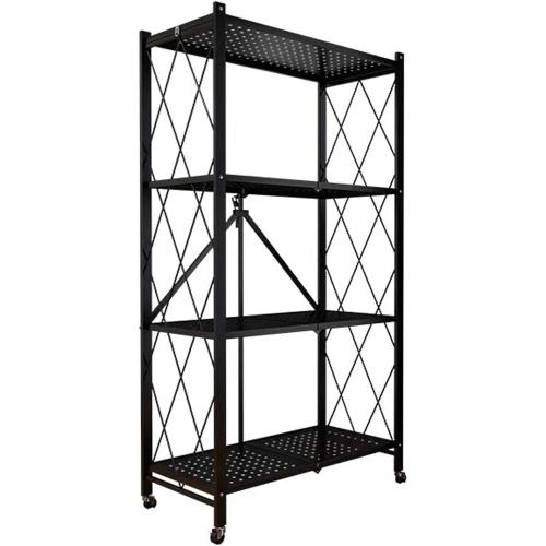 Storage Shelves, Closet Organizers and Storage 4-Shelf Foldable Metal Shelving Units 28 W x 14 D x 50 H for Garage Kitchen Bakers, Collapsible Organizer Rack, Heavy Duty on Wheels (4 -Shelf)