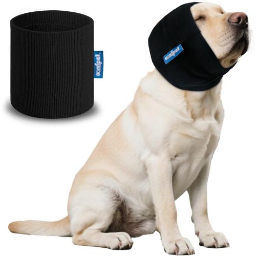 Ear Wraps for Dogs Cats, Dog Snood for Ear Hematoma, Pet Ear Muffs for Anxiety Relief Noise Canceling, Ear Cover The Grooming & Force Drying, Calming Dog Neck and Ear Warmer, Ear Care, Black L