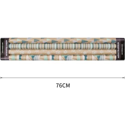 RUSPEPA Christmas Wrapping Paper, Kraft Paper - Reindeer, Stripe and Snowflakes in Blue Design - 4 Rolls - 30 inches x 10 feet per Roll