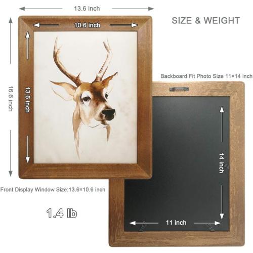 Rustic Picture Frames 11x14, Made of Brown Solid Wood for Wall Mounting Display Photos Diploma Certificate Award