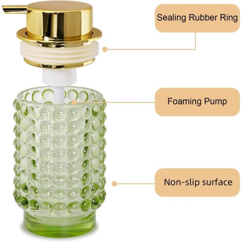New Open for inspection 2pcs Glass Foaming Soap Dispenser, Green Foam Hand Soap Dispenser, 12 Oz Large Bottle with Gold Pump, Refillable Lotion Pump Container for Bathroom, Kitchen,Hand Soap, Dish Soap,Shampoo