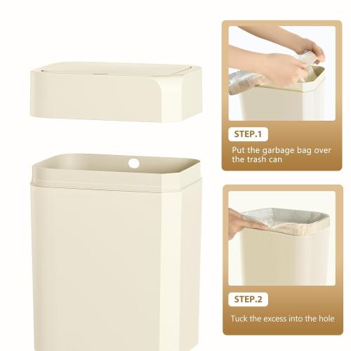 ELPHECO 2 Pack 3.5 Gallon Bathroom Trash Can with Lid Motion Sensor Slim Garbage Can Bathroom Decor Waterproof Smart Small Trash Bin for Kitchen, Office, Bedroom, Living Room, Toilet, Cream Beige