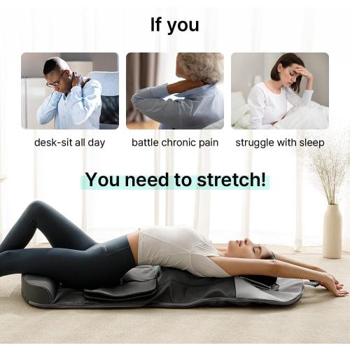 Klug Stretching Massager Ultra, Effortless auto-Stretching Mat, Ease Back & Neck Pain with 3 Intensity Levels 7 Exceptional Programs, 2 Levels of Heat Function, Foldable & Portable Design, Gray