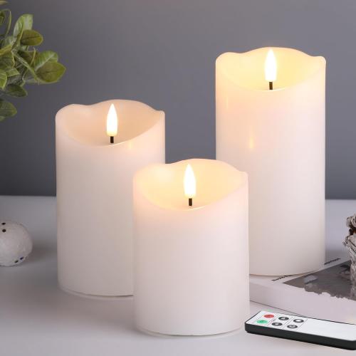 White Flameless Pillar Candles with Remote, LED Candles Battery Operated, Real Wax Electric Candles Flickering Set of 3