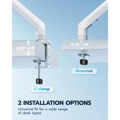ARES WING Heavy Duty Single Monitor Arm - Fully Adjustable Monitor Mount for 17-40 Ultrawide Screens up to 26.4 lbs with Clamp/Grommet Desk Mount, 75/100 Vesa Mount, White