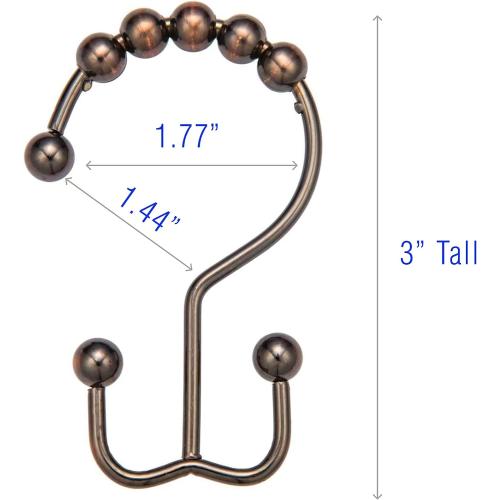 2lbDepot Shower Curtain Rings Hooks - Bronze Finish - Premium 18/8 Stainless Steel - Oil Rubbed Double Hooks with Easy Glide Rollers Rust Resistant - Six Finishes Available - Set of 12 for Shower Rod