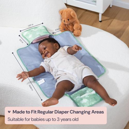 BabbleRoo Baby Changing Pad - Comfortable Portable Changing Pad, Compact, Fits in Any Diaper Bag - Lightweight and Soft with Cute Designs, Convenient Pockets, Extra Head Support – Sage Green Birdy