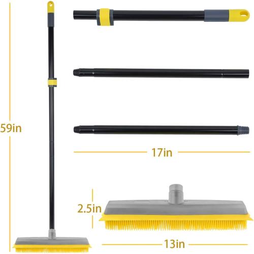 Pet Hair Broom Rubber Broom 59 Long Handle with Build-in Squeegee for Sweeping Hardwood Floor Tile