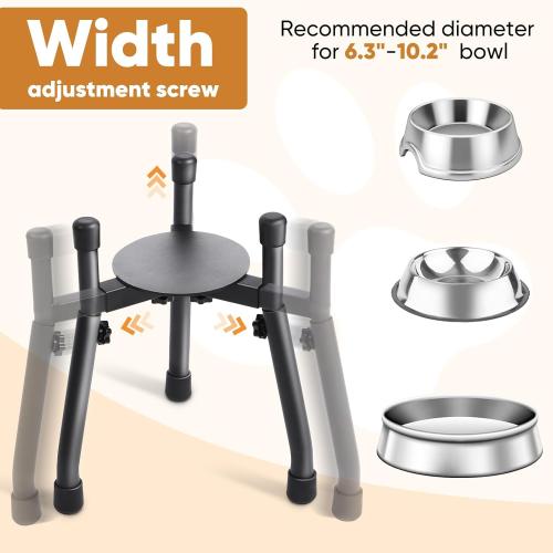 Elevated Dog Bowls, Adjustable Metal Raised Dog Bowl Stand For Medium & Large Dogs, Raised Dog Bowl,Dog Bowl Stand,Dog Food Bowl Stand,Adjustable Wide 6.3-10.2,3 Height Adjustment(Bowl Not Included) (W 6.3-10.2, H 8.8'',10.8,12.5, 1 PACK)