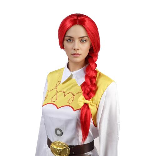 Red Long Straight Wig With Braids Red Braided Wig Cosplay Halloween Costume Wigs For Women