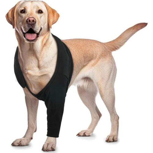 ROZKITCH Dog Recovery Sleeve Front Leg Right Left, Pet Prevent Licking Wound Elbow Knee Protector, Dog Recovery Suit Cone Collar Alternative for Sprain ACL CCL Arthritis Joint Care Black M
