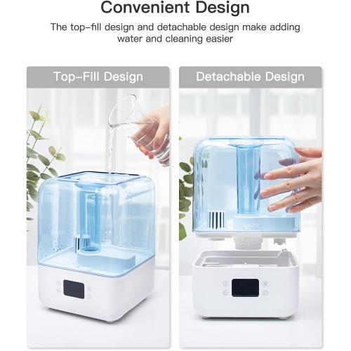 MORENTO 4.5L Top Fill Cool Mist Humidifier for Bedroom, Large Room, Home with 360 Nozzle, Auto Shut-Off, Humidity Setting, 50Hrs Runtime, Night Light, White