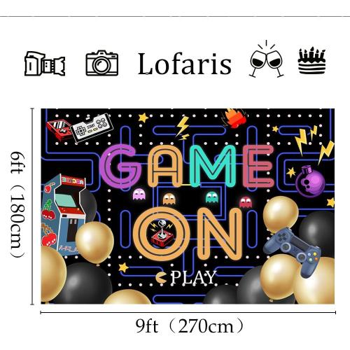 Lofaris Game On Backdrop Video Game for Boys Birthday Photography Background Colorful Lights Party Supplies Kids Adults Gaming Party Decorations Baby Shower Cake Table Photo Booth 9x6ft