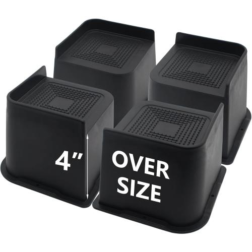 Bed Risers 4 inch Heavy Duty, 4 Pack Oversized Furniture Risers 6 inch, Black Bed Lifts Risers for Table, Sofa, Chair, Couch, Desk, Bed Frame Risers Supports Up to 6,500 Lbs
