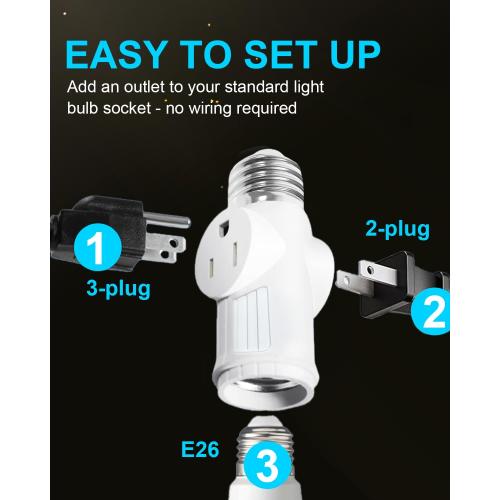 Light Socket to Plug Adapter, Convert E26 to 3 Prong Outlet and Light Bulb Socket, Polarized, for Garage Porch(White, 2)