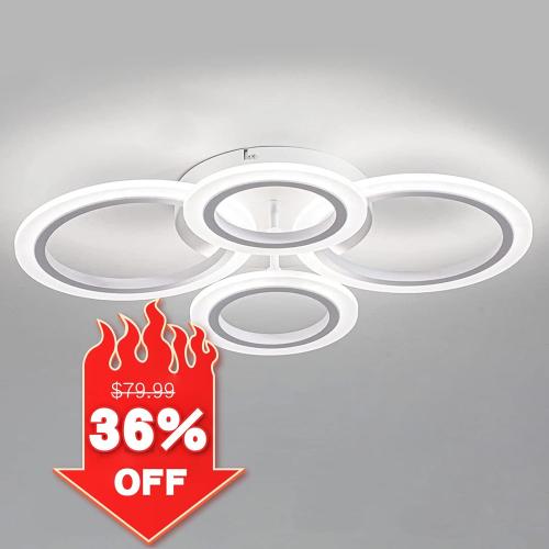 34W LED Ceiling Light with Remote, 3000-6000K Dimmable Modern Flush Mount Ceiling Lighting Fixture White 4 Rings Round Chandelier Ceiling Lamp for Small Room, Bedroom