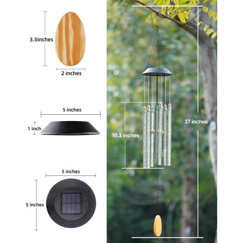 Solar Wind Chimes for Outside, DesGully 6 LED Tubes Color Changing Outdoor Clearance Unique Garden Decor Colorful Patio, Gifts for Her/Him (37 Long)