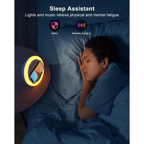 Bluetooth Speaker Night Lights, Wireless Charging Kids Speaker, Color Changing Modern Bluetooth Lamp,Teenage Boys Girls Gifts Ideas (15W Wireless Charging with Battery)