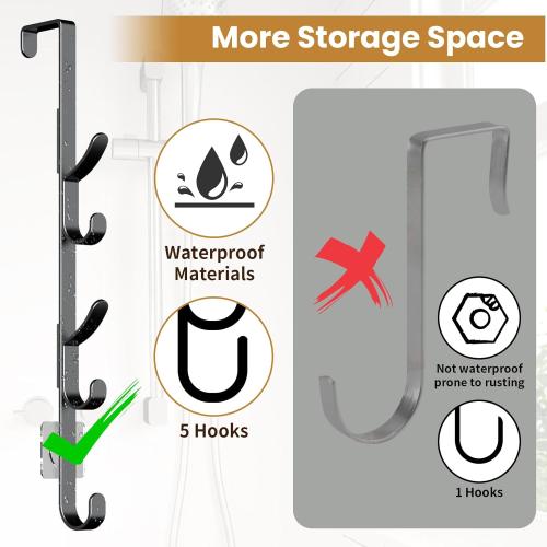 Over The Door Hooks, Metal Door Hooks for Hanging, Over The Door Purse Organizer for Door Coat Hanger, Back of Shower for Hanging Towel Rack Clothes, Hat, Bathroom, Closet (Black-2Packs)