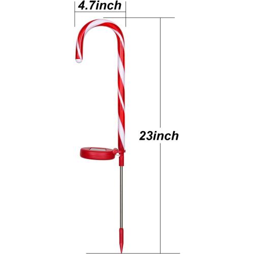 Candy Cane Solar Lights Christams Ourdoor Decoration Clearance - 4 Pack Outdoor Candy Cane Stakes with Built-in LED Lights for Pathway Walkway Christmas Decorations, 23 inch