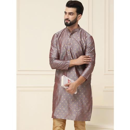 Size Medium 38 Color Brown Sojanya (Since 1958 Men'S Silk Blend Printed Only Long Kurta