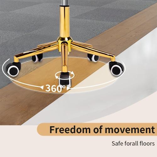 Heavy Duty Gold Rolling Stool - 400 lbs weight capacity,Thickened version cushion,360°adjustable stool with wheels,PU leather with gold rings,swivel stool suitable for hairdressers,bedrooms,spa