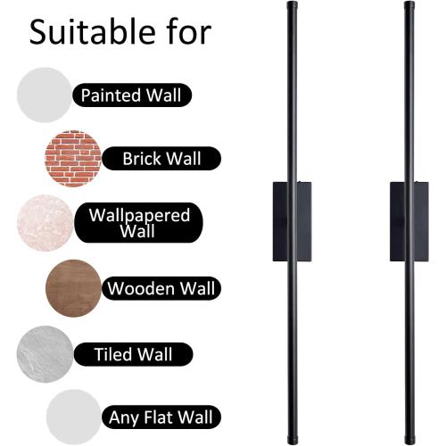 Easy Install Peel and Stick on Battery Operated Wall Sconces Set of 2 Rechargeable, Magnetic Linear Wall Sconce Wireless Long Picture Vanity Wall Light for Living Room Bedroom (2 Pack, 28.3'', Black)