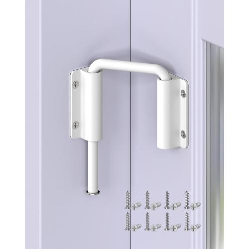Multi-Angle Sliding Door Loop Lock, 90/180 Degree Aluminum Alloy Patio Lock Latch for Single/Double Barn Door, Window, Closet, Fence, Shed - Home Security U-Bolt Locks (White-1PC)