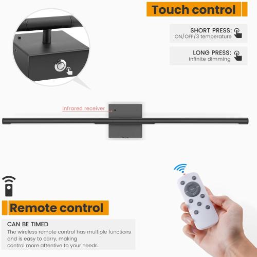 NIORSUN 28 Inch Battery Operated Wall Sconce Set of 2, 360° Rotation Black Rechargeable Wall Lights with Detachable Tube and Remote, 3CCT Dimmable Wall Lamp for Living Room Bedroom Hallway