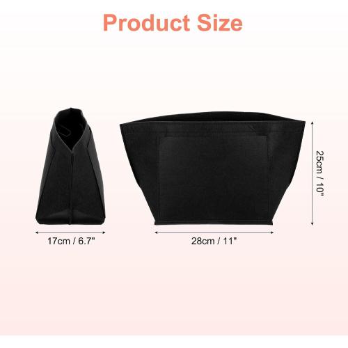 uxcell Purse Organizer Insert, Portable Felt Organizer Bags with Metal Zipper Multiple Compartments Purse Liner for Domed Satchel, Tote Bag, Handbag Shaper (11 x 6.7 x 10, Black)