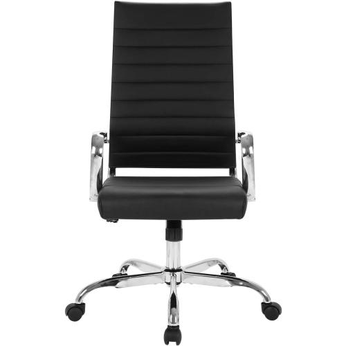 LANDSUN Home Office Chair Ribbed Leather High Back Executive Swivel Computer Desk Chairs with Wheels and Armrests Soft Padded Adjustable Height Modern Conference Task Black
