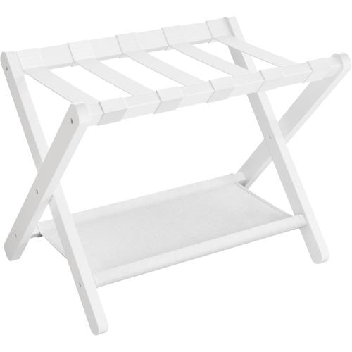 Luggage Rack, Folding Suitcase Stand with Storage Shelf, for Guest Room, Hotel, Bedroom, Classic White