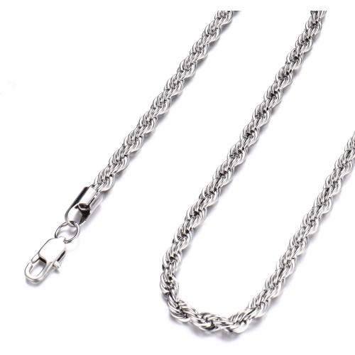 FEEL STYLE Stainless Steel Chain 925 Silver Rope Chains 3-5mm Twist Rope Necklace 14-30 Inch