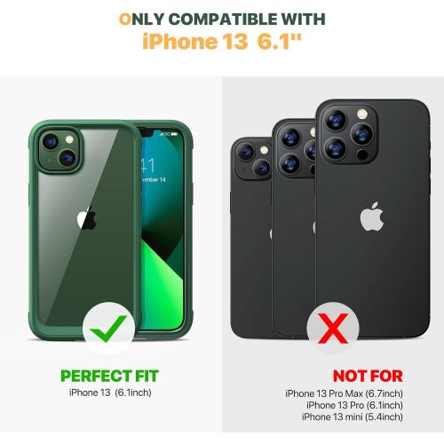 Diaclara Designed for iPhone 13 Case, Full Body Rugged with Built-in Touch Sensitive Anti-Scratch Screen Protector, Soft TPU Bumper Case for iPhone 13 6.1 (Green and Clear)