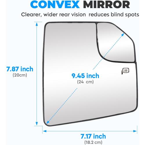 Passenger Side Heated Mirror Glass Fits for Ford F-150 2015 2016 2017 2018 2019 2020 Right Convex with Blind Spot Mirror Replacement for FL3Z17K707A