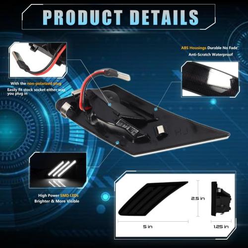 Sequential LED Side Marker Lights for 2013-2016 Scion FR-S, 2013-2021 Suba-ru BRZ, 2017-2021 Toyo-ta 86, Smoked Lens Side Bumper Marker Lights, Scion Front White LED Turn Signal Lamps, 2 PCS