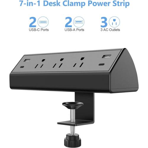 Jgstkcity Desk Clamp Power Strip,40W Total Fast Charging Station,2 PD 20W USB C Ports,Desk Edge Mount Surge Protector for Home, Office,3 Outlets,Fit 1.96 Tabletop Edge,ETL Listed