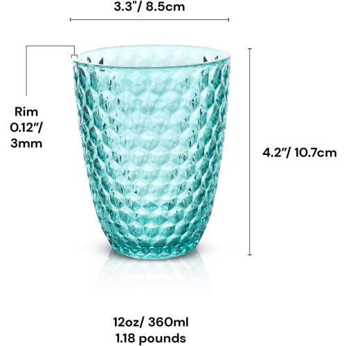 BELLAFORTE Shatterproof Tritan Plastic Short Tumbler, Set of 4, 12 oz - Laguna Beach Drinking Glasses - Unbreakable Glasses for Indoor and Outdoor Use - BPA Free - Blue